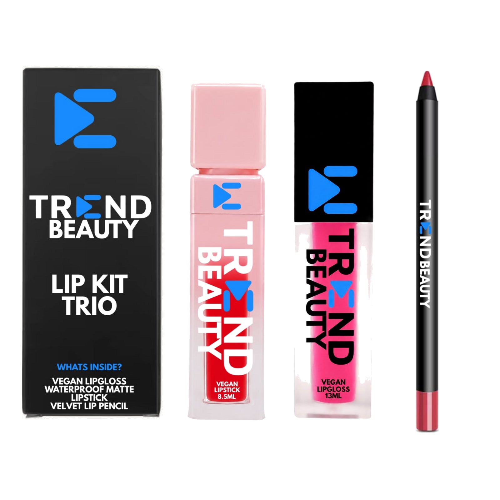 TREND BEAUTY Vegan Lip Kit Trio – Lipstick, Lip Gloss & Velvet Lip Pencil