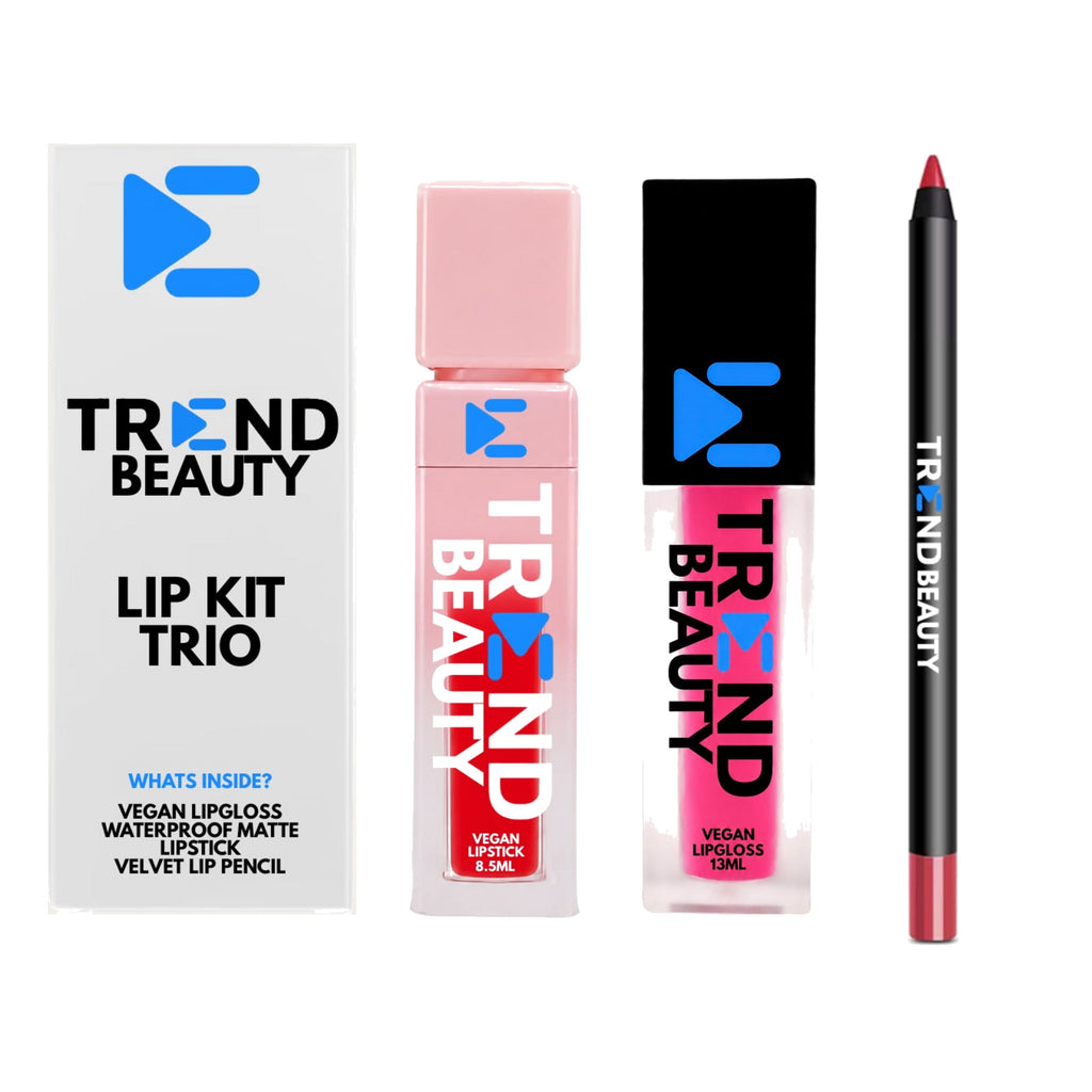 TREND BEAUTY Vegan Lip Kit Trio – Lipstick, Lip Gloss & Velvet Lip Pencil