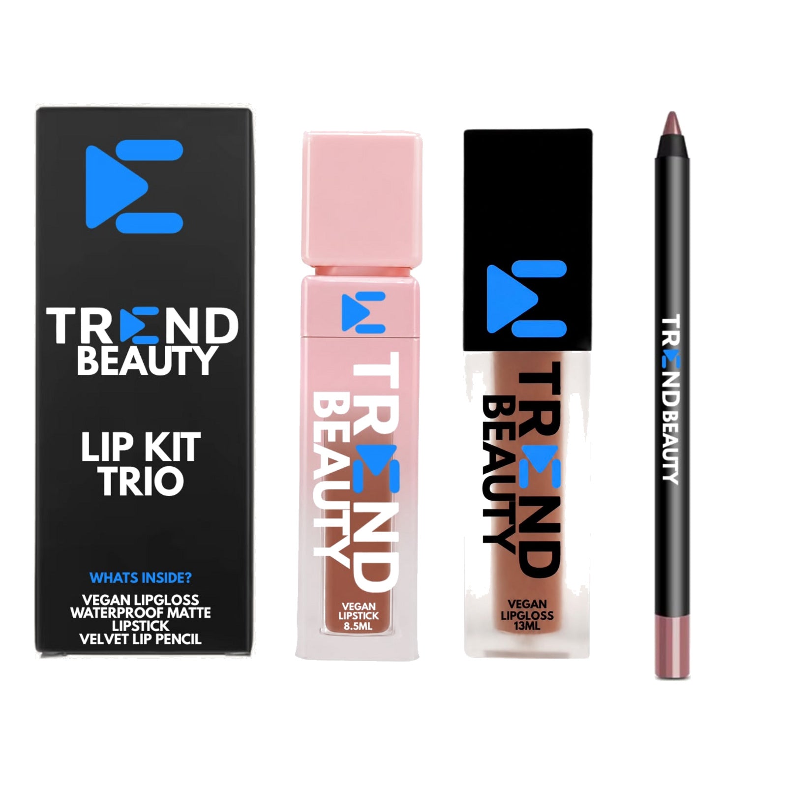 TREND BEAUTY Vegan Lip Kit Trio – Lipstick, Lip Gloss & Velvet Lip Pencil