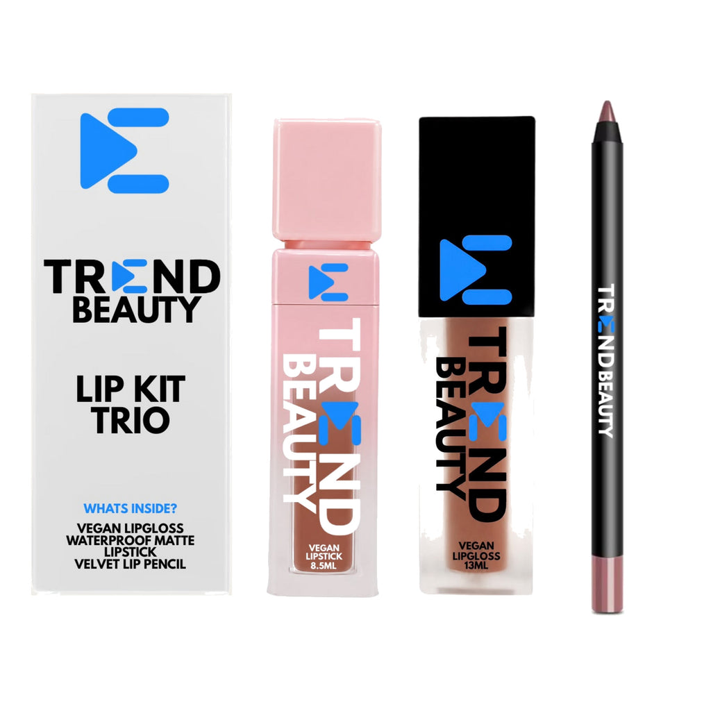 TREND BEAUTY Vegan Lip Kit Trio – Lipstick, Lip Gloss & Velvet Lip Pencil