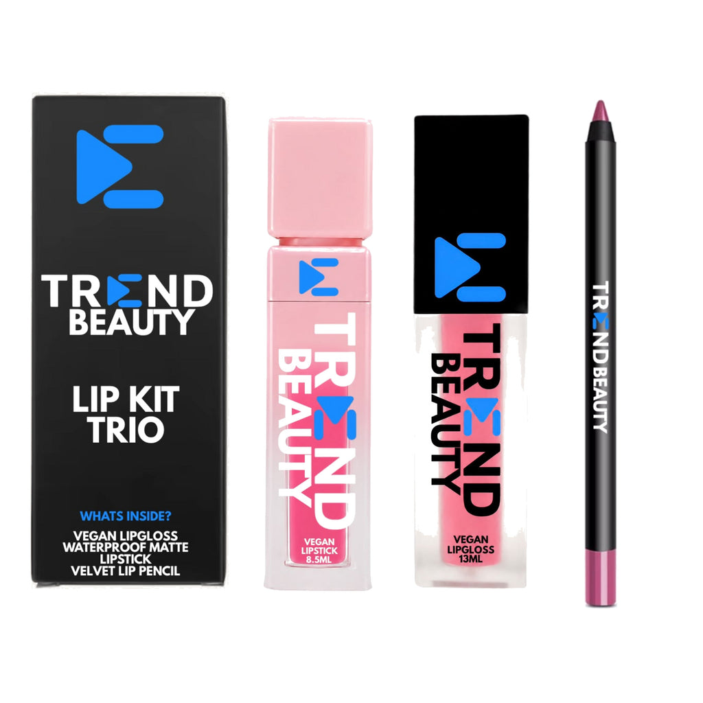 TREND BEAUTY Vegan Lip Kit Trio – Lipstick, Lip Gloss & Velvet Lip Pencil