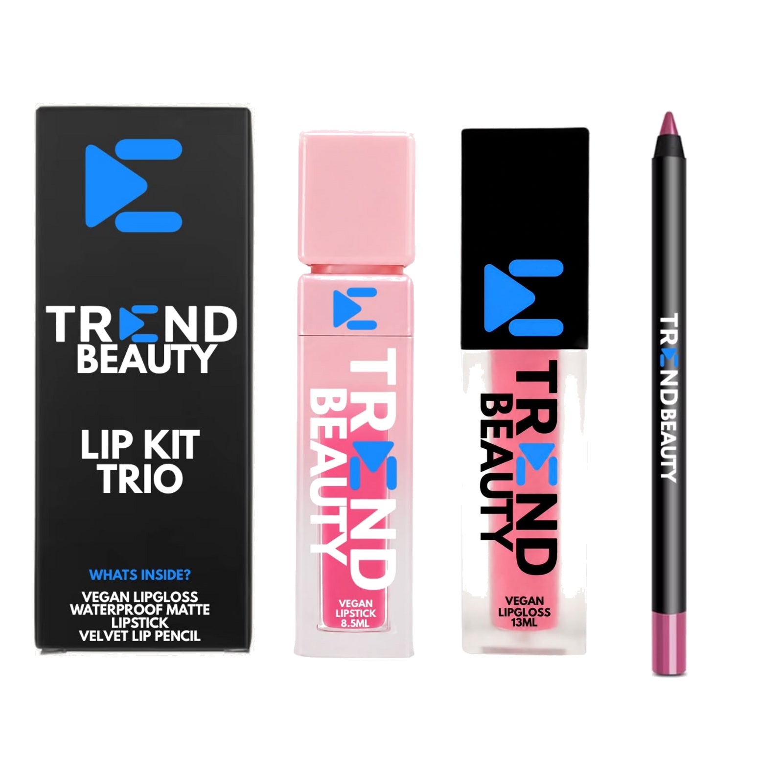 TREND BEAUTY Vegan Lip Kit Trio – Lipstick, Lip Gloss & Velvet Lip Pencil
