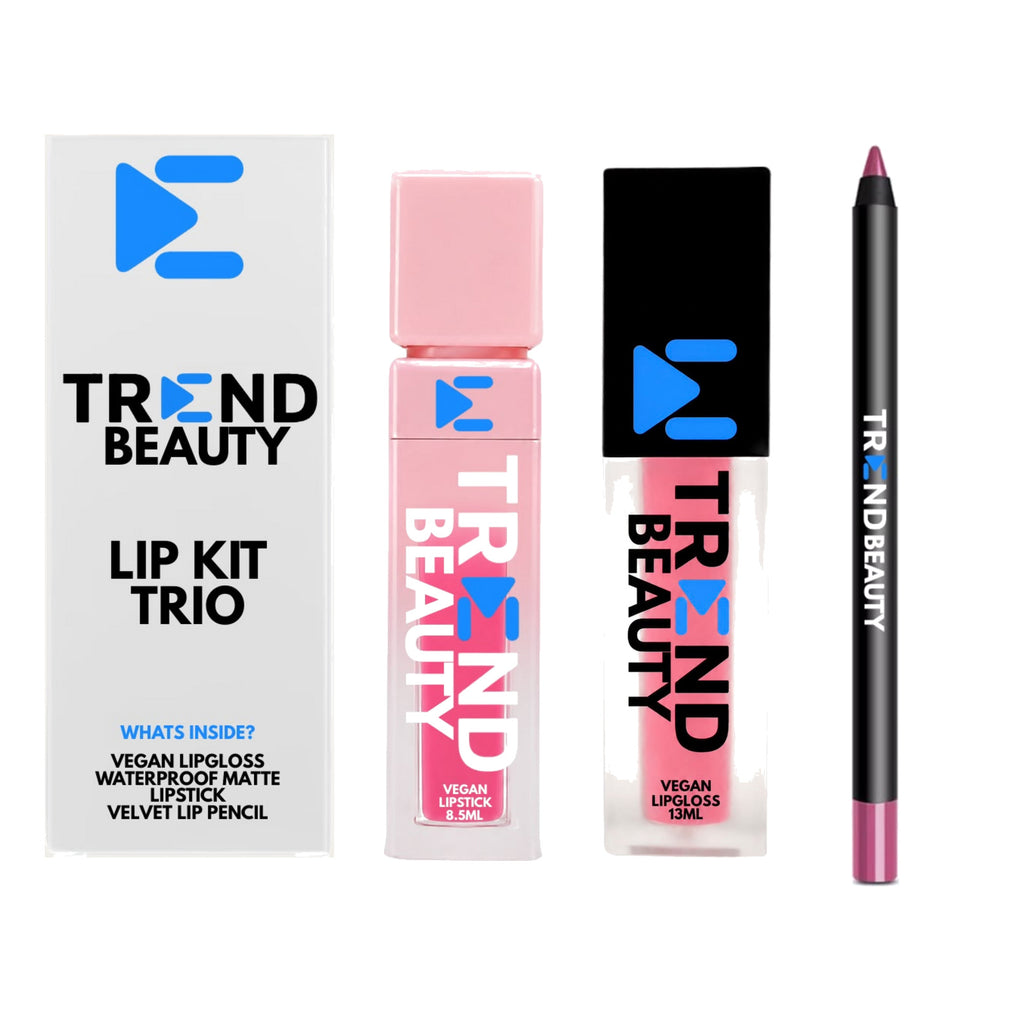 TREND BEAUTY Vegan Lip Kit Trio – Lipstick, Lip Gloss & Velvet Lip Pencil