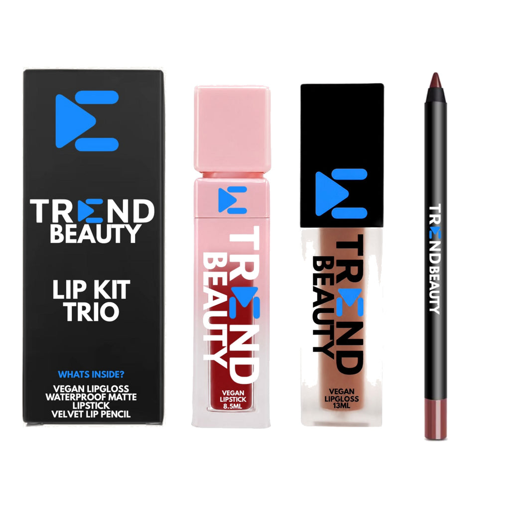 TREND BEAUTY Vegan Lip Kit Trio – Lipstick, Lip Gloss & Velvet Lip Pencil