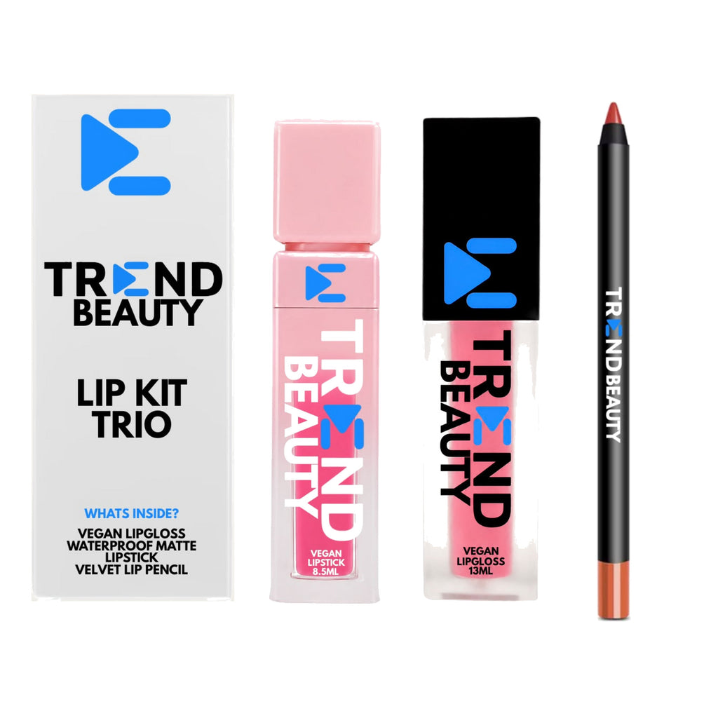 TREND BEAUTY Vegan Lip Kit Trio – Lipstick, Lip Gloss & Velvet Lip Pencil
