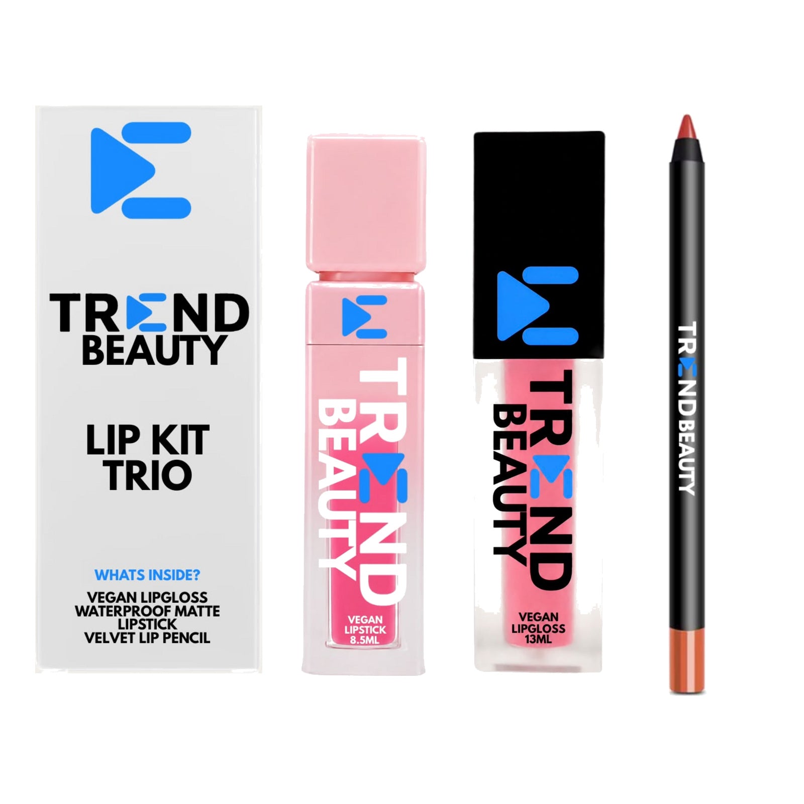 TREND BEAUTY Vegan Lip Kit Trio – Lipstick, Lip Gloss & Velvet Lip Pencil
