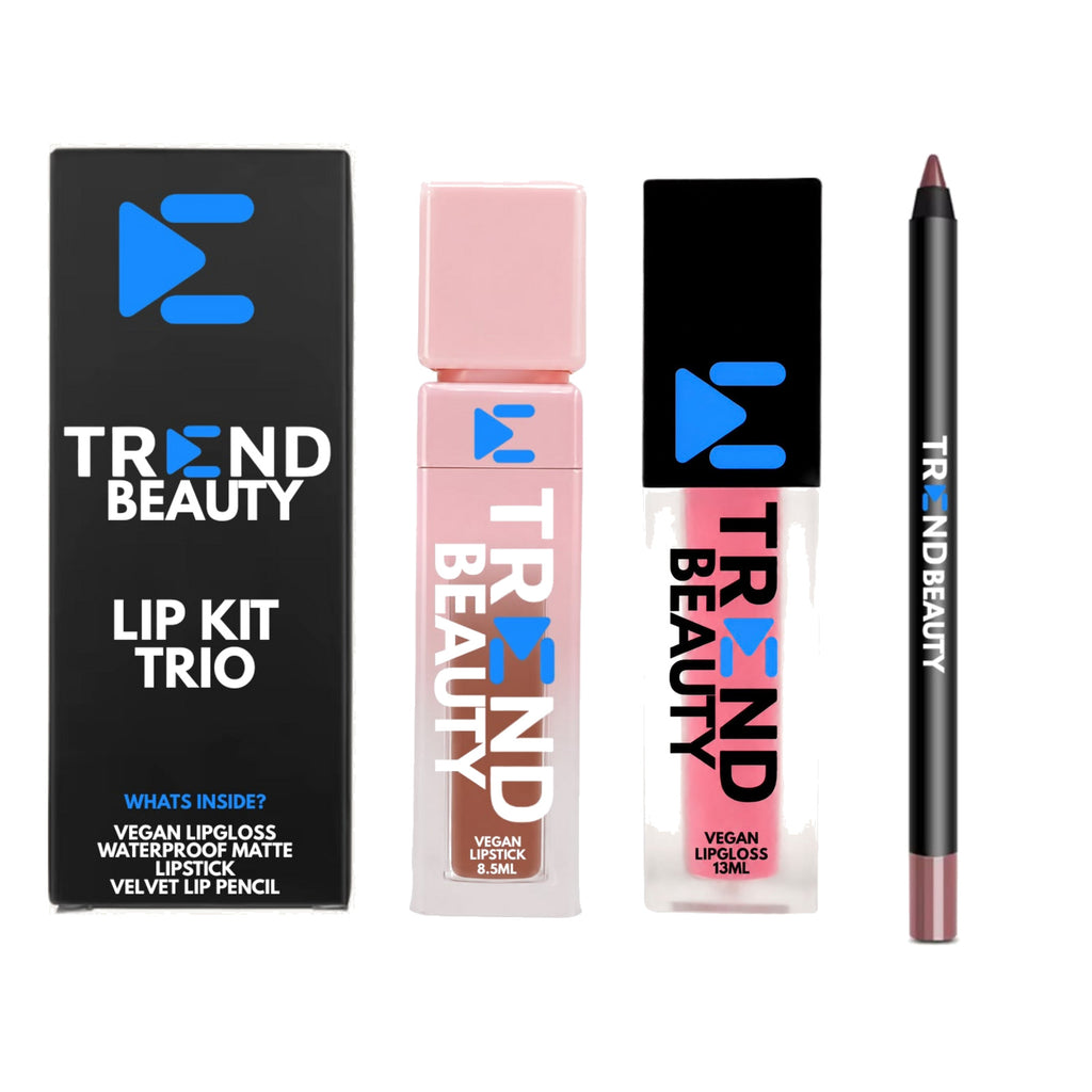 TREND BEAUTY Vegan Lip Kit Trio – Lipstick, Lip Gloss & Velvet Lip Pencil