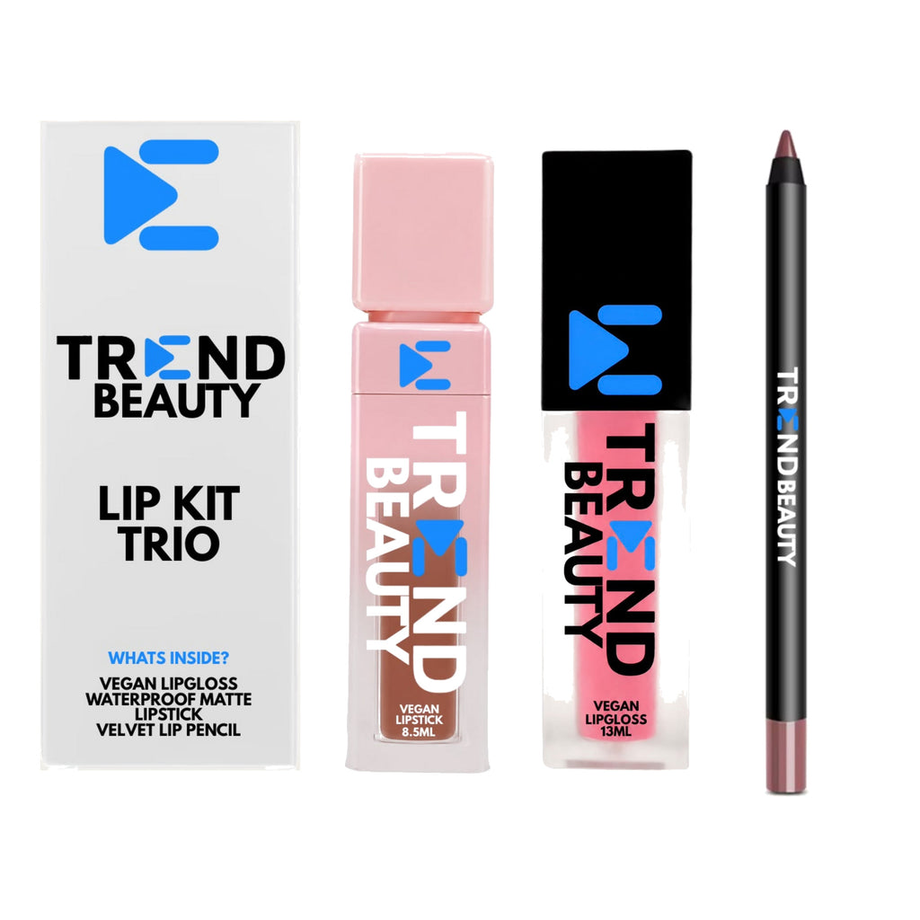 TREND BEAUTY Vegan Lip Kit Trio – Lipstick, Lip Gloss & Velvet Lip Pencil
