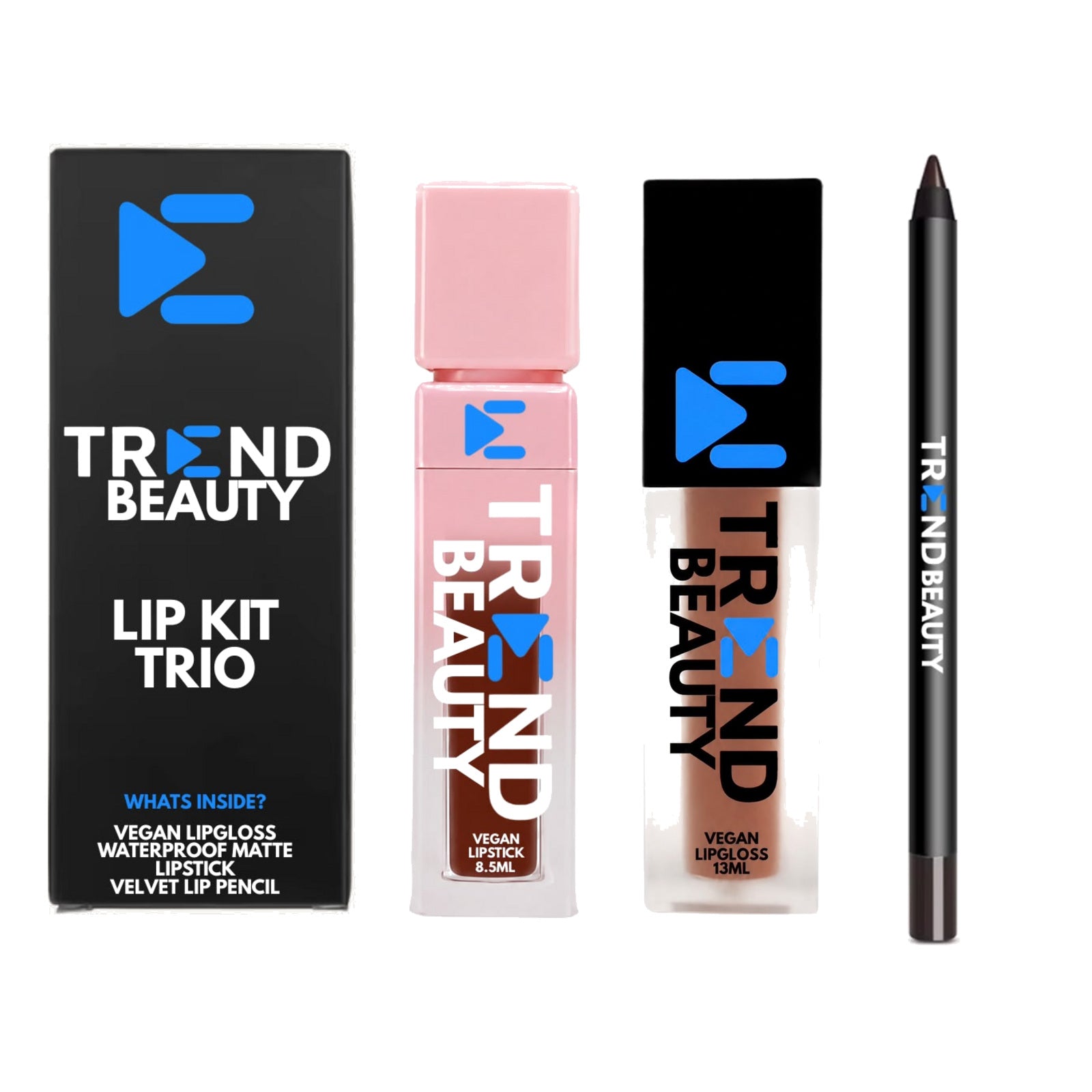 TREND BEAUTY Vegan Lip Kit Trio – Lipstick, Lip Gloss & Velvet Lip Pencil