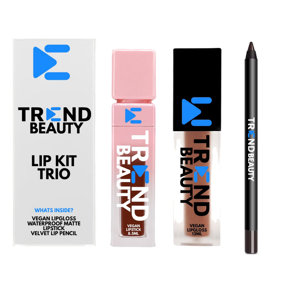 TREND BEAUTY Vegan Lip Kit Trio – Lipstick, Lip Gloss & Velvet Lip Pencil