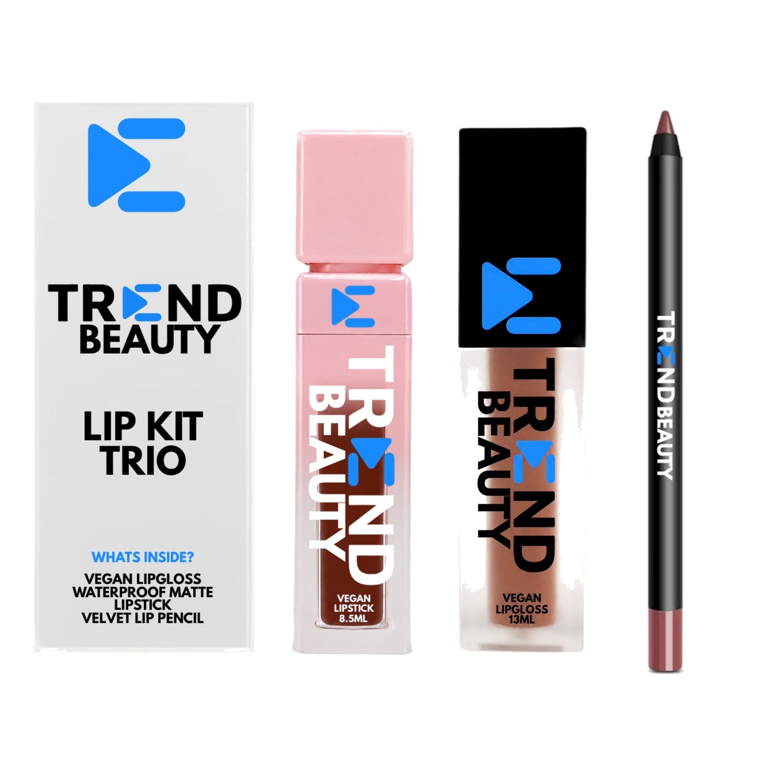 TREND BEAUTY Vegan Lip Kit Trio – Lipstick, Lip Gloss & Velvet Lip Pencil