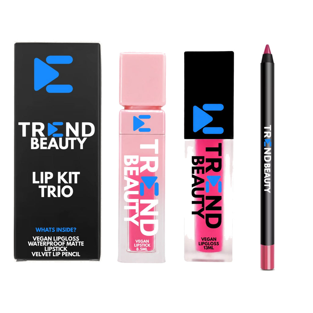 TREND BEAUTY Vegan Lip Kit Trio – Lipstick, Lip Gloss & Velvet Lip Pencil
