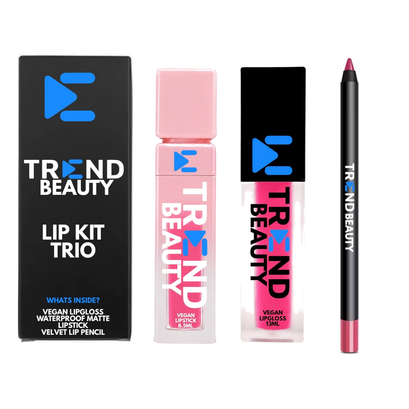 TREND BEAUTY Vegan Lip Kit Trio – Lipstick, Lip Gloss & Velvet Lip Pencil