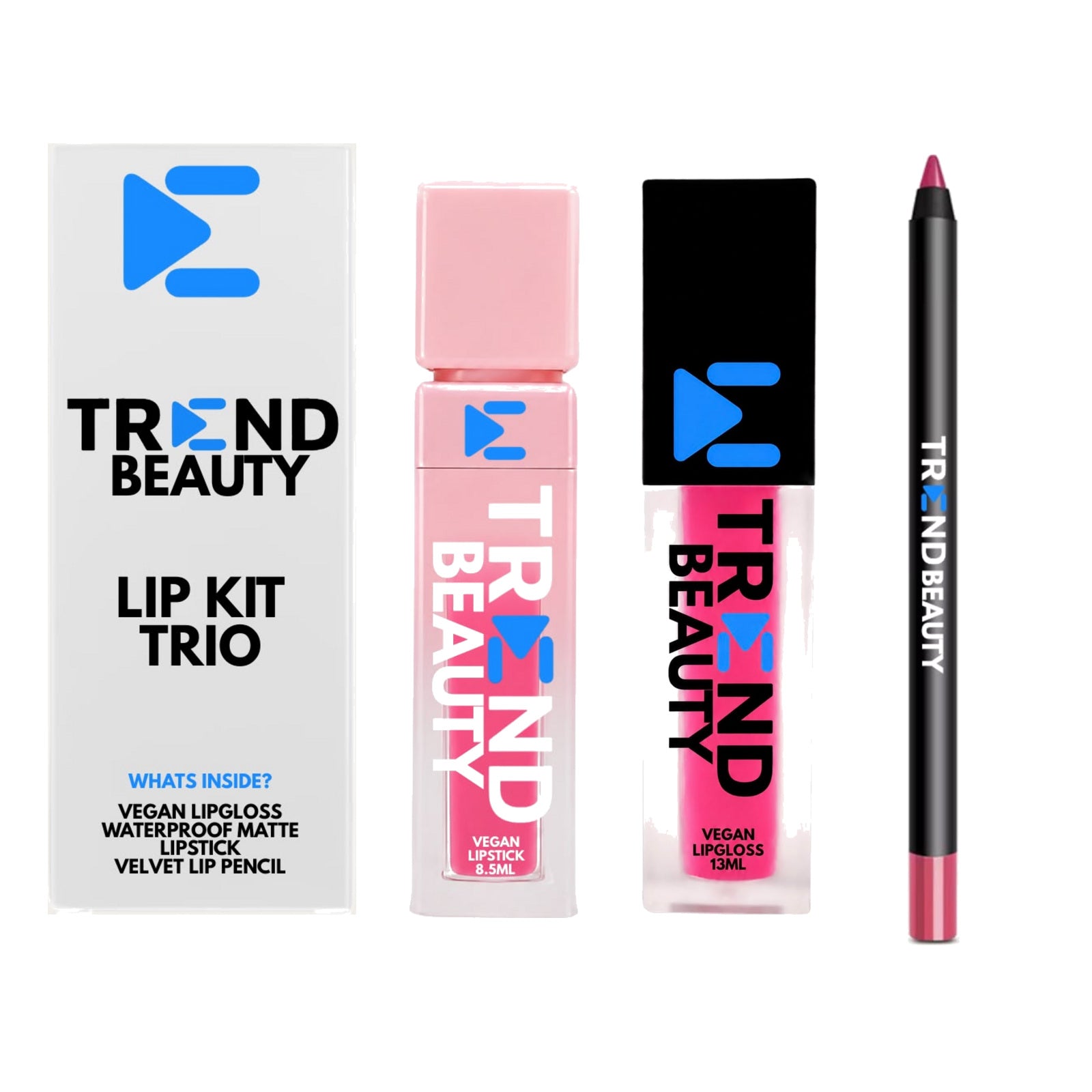 TREND BEAUTY Vegan Lip Kit Trio – Lipstick, Lip Gloss & Velvet Lip Pencil